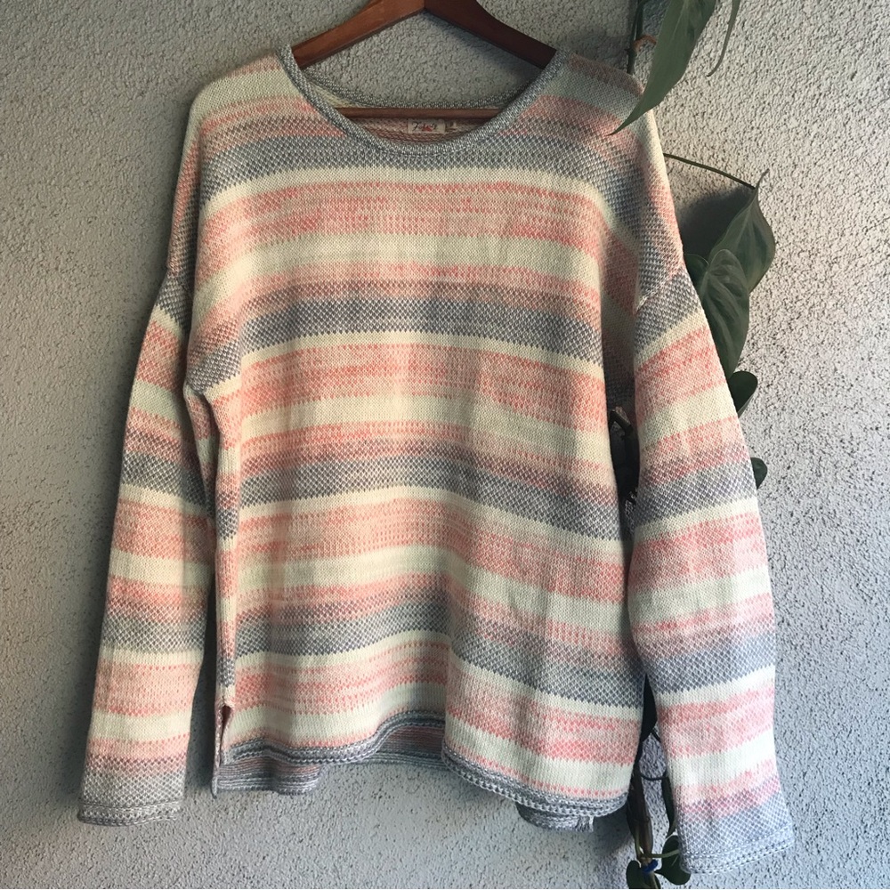 FAHERTY | Striped Multi Color Cotton Knit Pullover Sweater Size L - Picture 5 of 14
